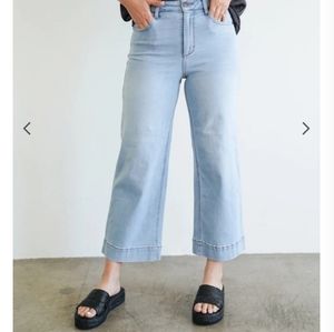 Carly Jean Los Angeles Light Blue Wide Leg Crop Jeans